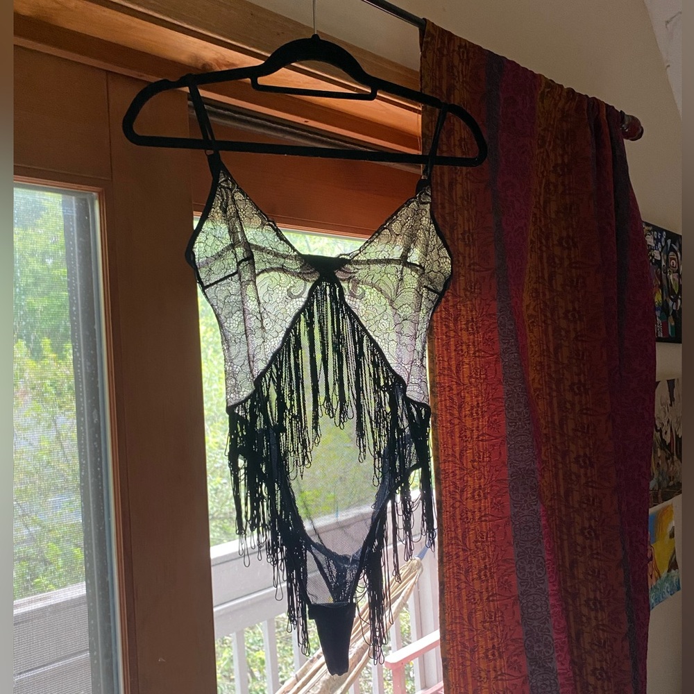Vintage 90s lingerie bodysuit with fringe